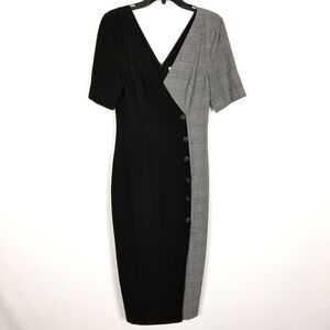 Fame & Partners Women Everly Midi Dress Size US 6 Black Plaid Woven Short Sleeve